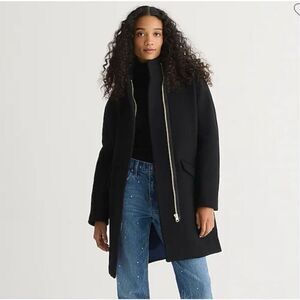 J. Crew black wool cocoon coat Italian stadium cloth size 4p